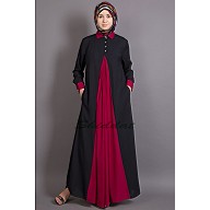 Casual Abaya - Contrast Yoke Black-Maroon Casual Abaya - Contrast Yoke Black-Maroon